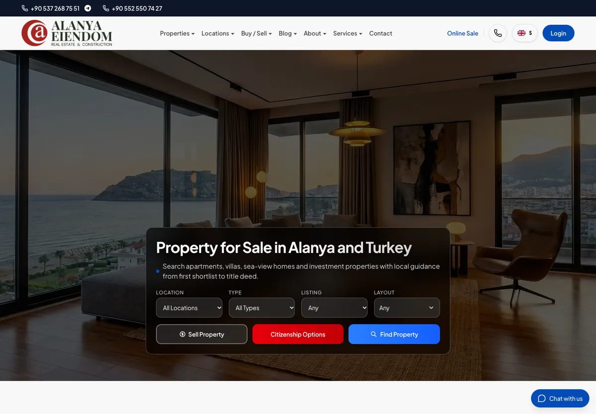 Alanya Eiendom public website preview